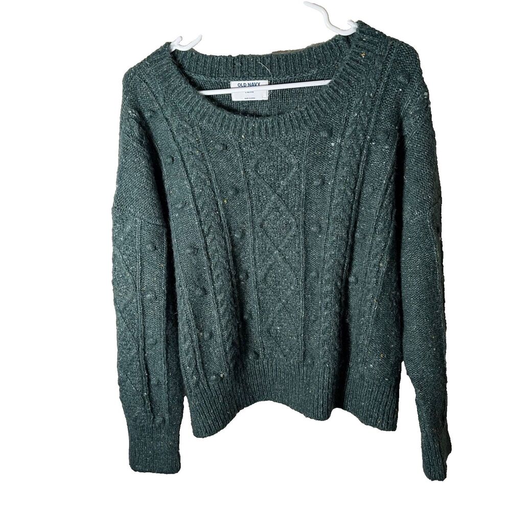 Old Navy Sweater Women's Petite Large Green Bubble Cable Knit Chunky Pullover